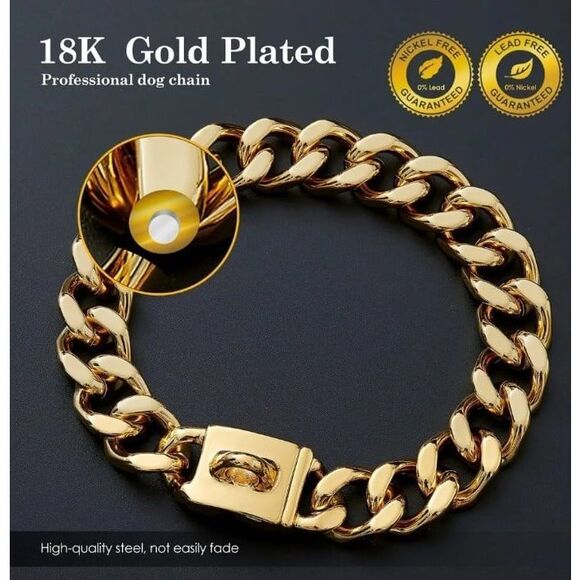 Gold Chain Dog Collar, 23" Chain for Large Dogs - Picture 2 of 6